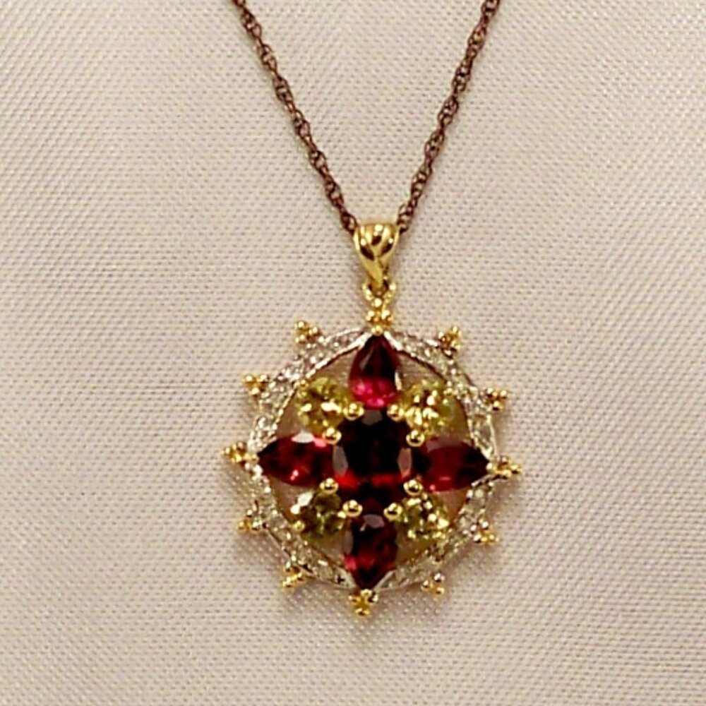Yellow, Red *Gemstones & *Cubic Zirconias 10K Gold Necklace